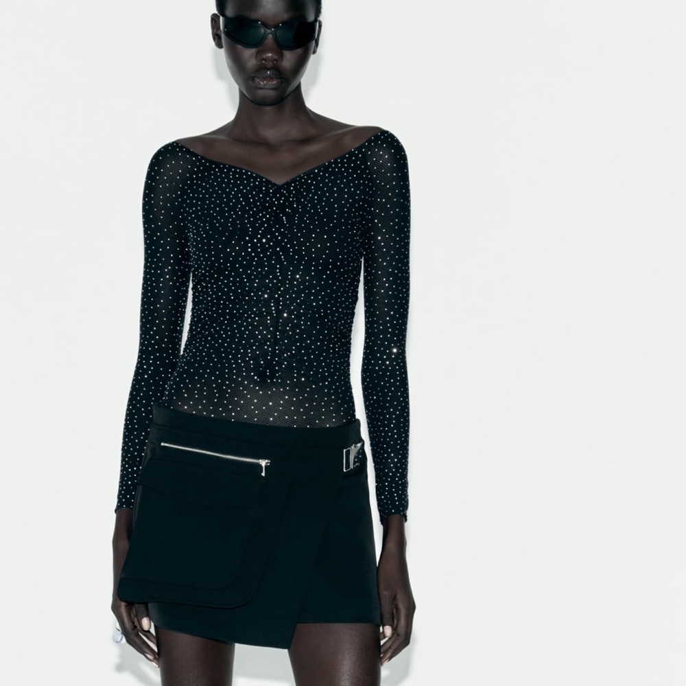 Zara seamless shimmery rhinestones mesh bodysuit - Picture 7 of 11